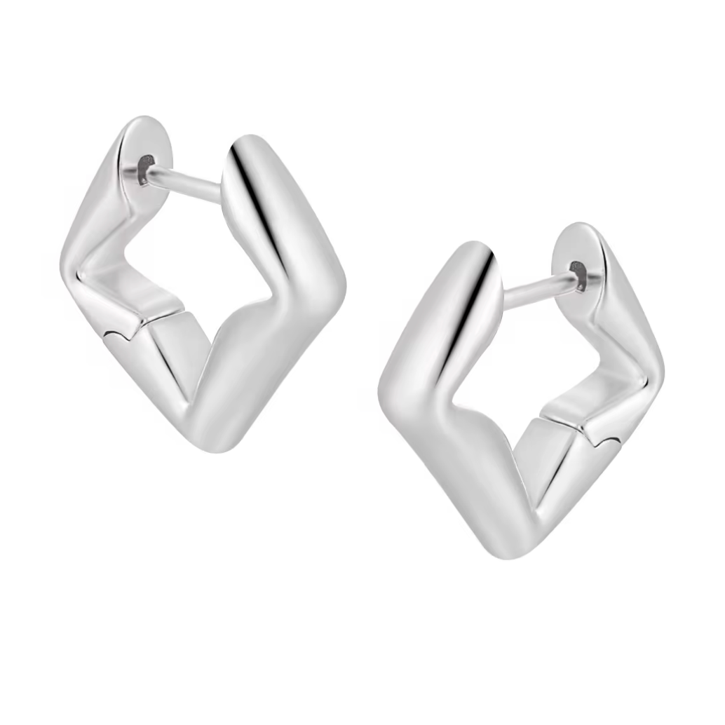 Pair of silver hoop earrings on a white background 