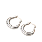 Pair of silver hoop earrings on a white background