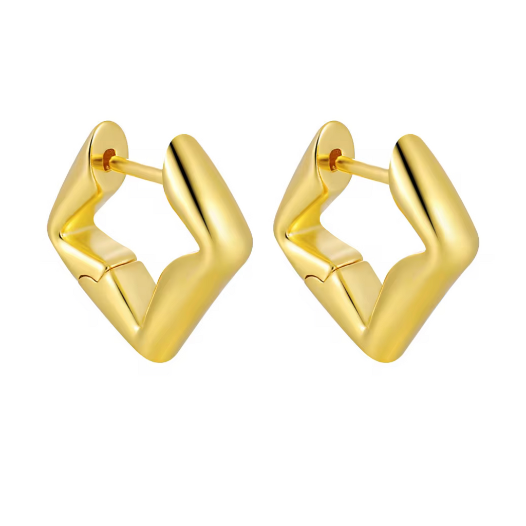 Gold hoop earrings on a white background with product options below.