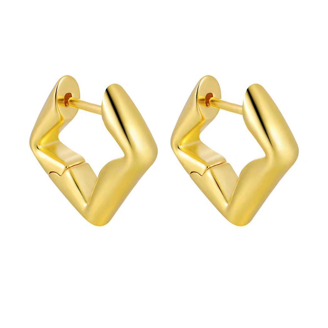 Gold hoop earrings on a white background with product options below.